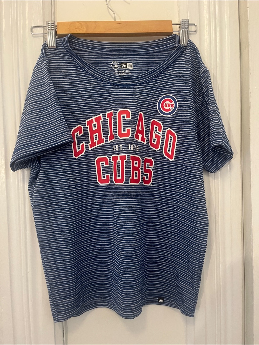 Chicago Cubs Navy and White Striped Tee
